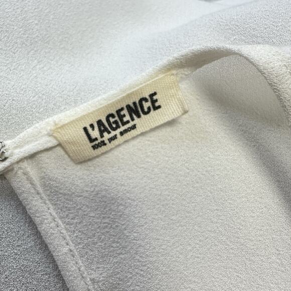 L'AGENCE Beaded Striped Silk Viscose Cream Blouse Top Short Cap Sleeves Size 2 - Picture 8 of 12